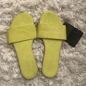 Forever 21 neon yellow faux suede slide on sandals